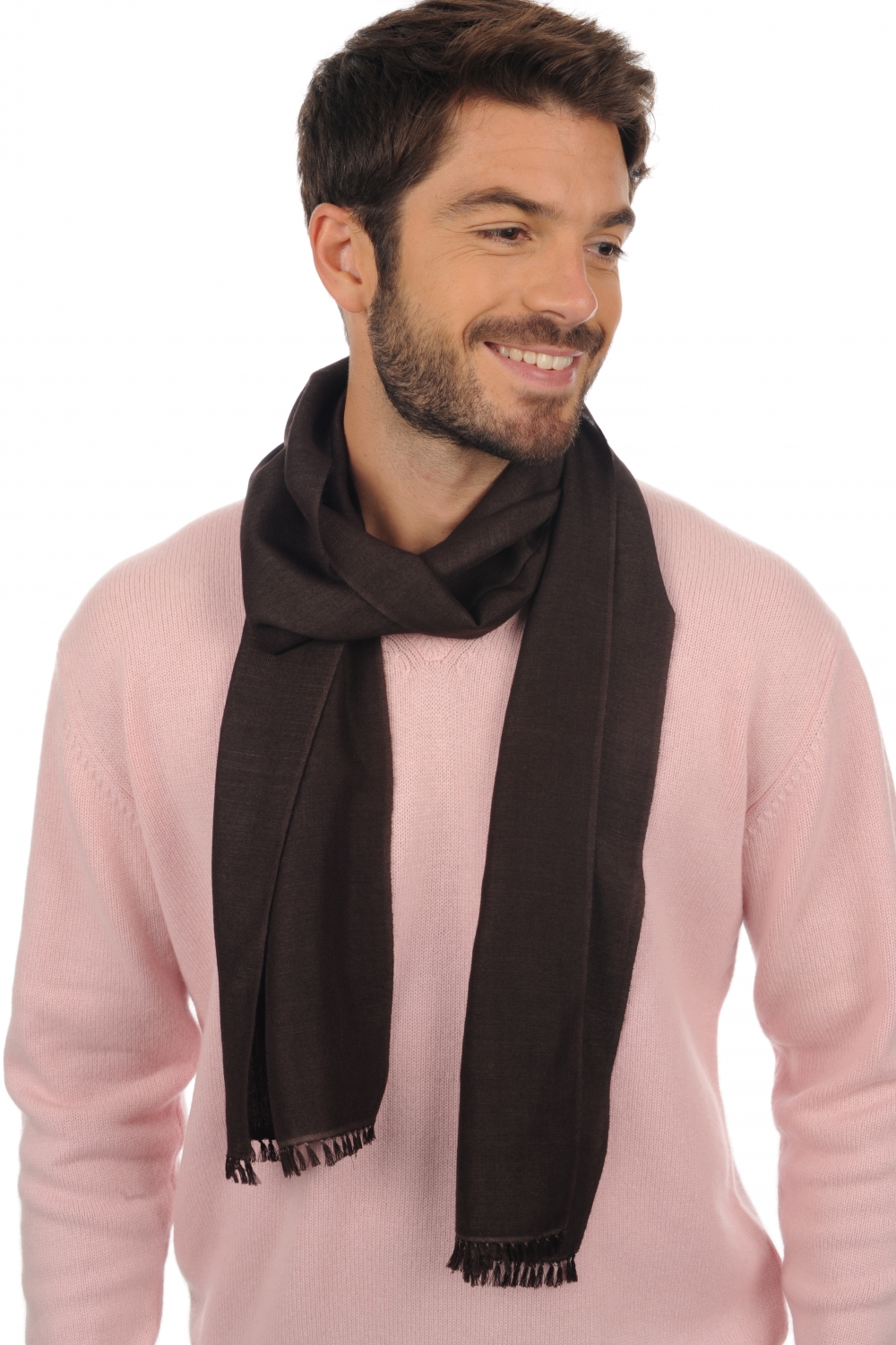 Cashmere & Zijde dames kasjmier sjaals scarva donkerbruin 170x25cm